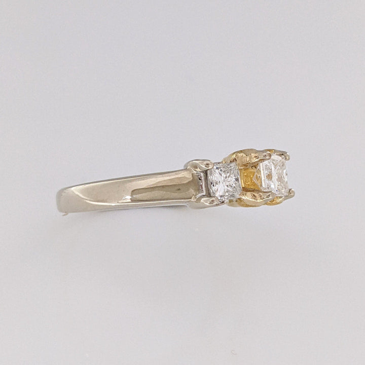 14K TWO-TONE 1.00 CARAT TOTAL WEIGHT  I1 I DIAMOND PRINCESS CUT (3) TRINTIY ESTATE RING 5.2 GRAMS