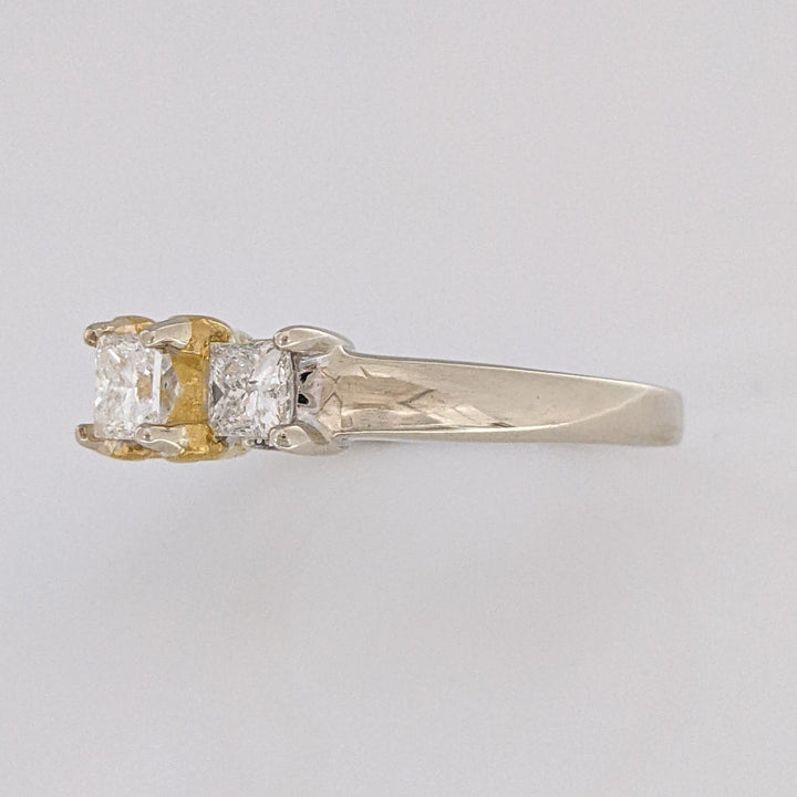14K TWO-TONE 1.00 CARAT TOTAL WEIGHT  I1 I DIAMOND PRINCESS CUT (3) TRINTIY ESTATE RING 5.2 GRAMS