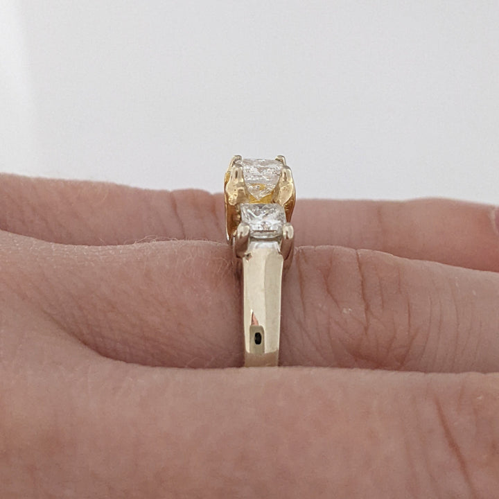 14K TWO-TONE 1.00 CARAT TOTAL WEIGHT  I1 I DIAMOND PRINCESS CUT (3) TRINTIY ESTATE RING 5.2 GRAMS
