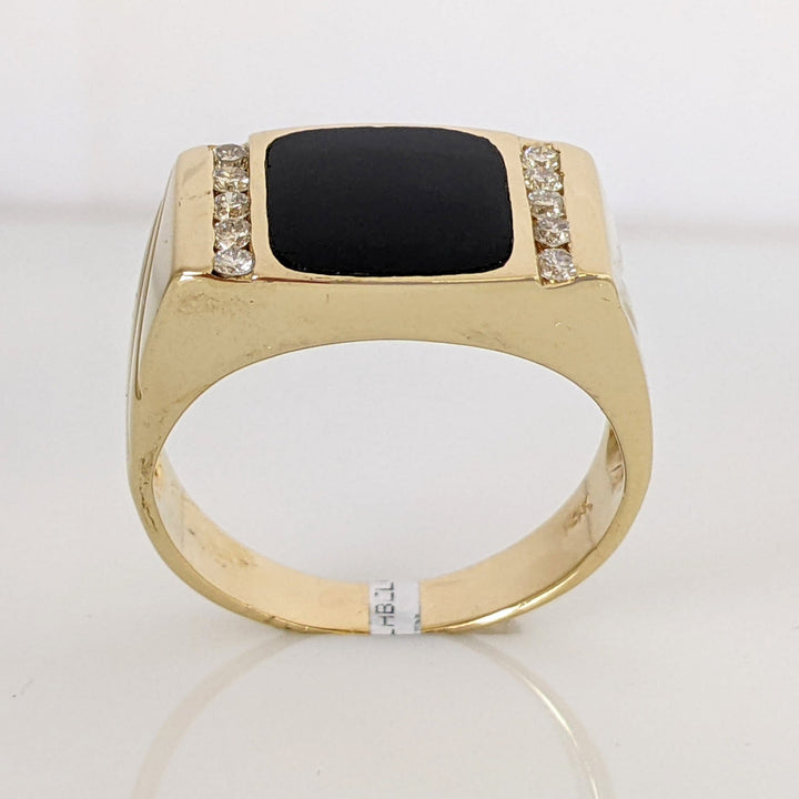 14K ONYX 9.5X10.5MM WITH (10) MELEE ESTATE RING 9.6 GRAMS