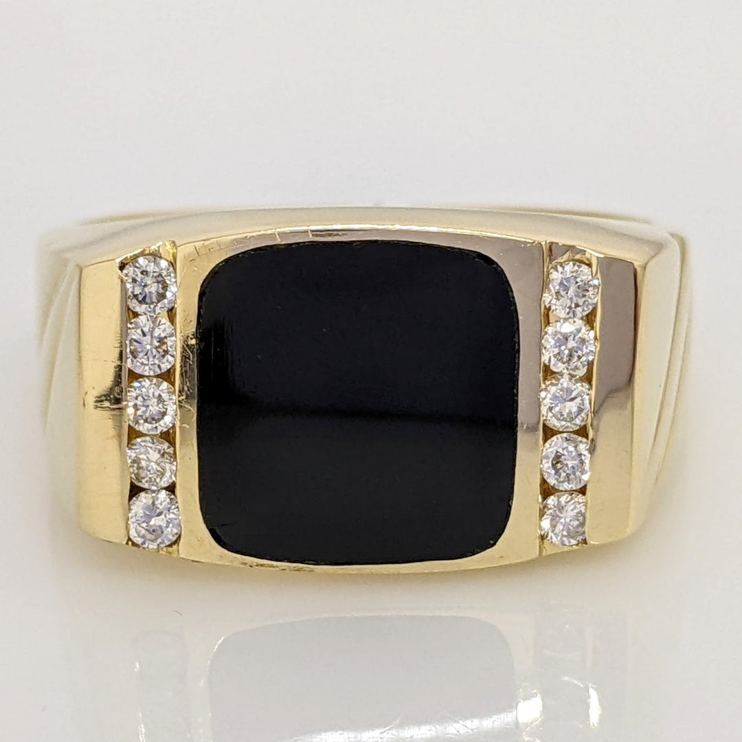 14K ONYX 9.5X10.5MM WITH (10) MELEE ESTATE RING 9.6 GRAMS