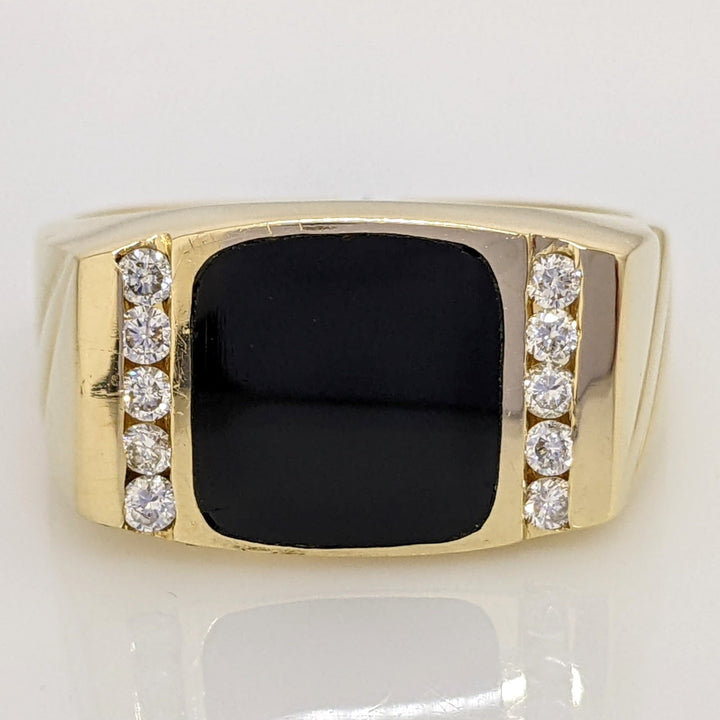 14K ONYX 9.5X10.5MM WITH (10) MELEE ESTATE RING 9.6 GRAMS