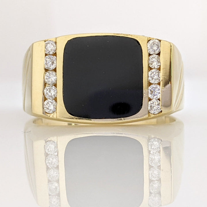 14K ONYX 9.5X10.5MM WITH (10) MELEE ESTATE RING 9.6 GRAMS