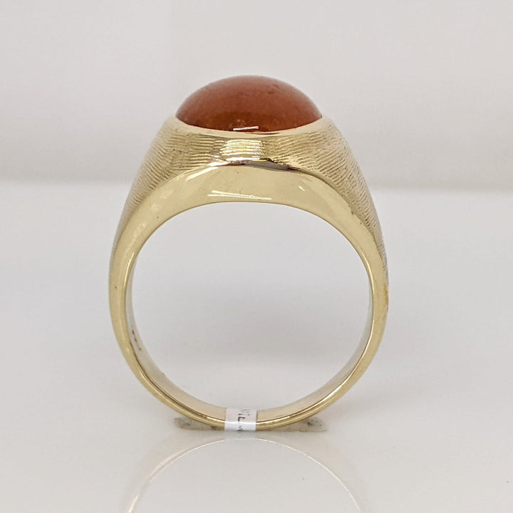 14K ORANGE JADE CABOCHON 11X15 ESTATE RING 9.1 GRAMS