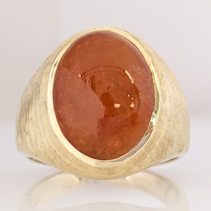 14K ORANGE JADE CABOCHON 11X15 ESTATE RING 9.1 GRAMS