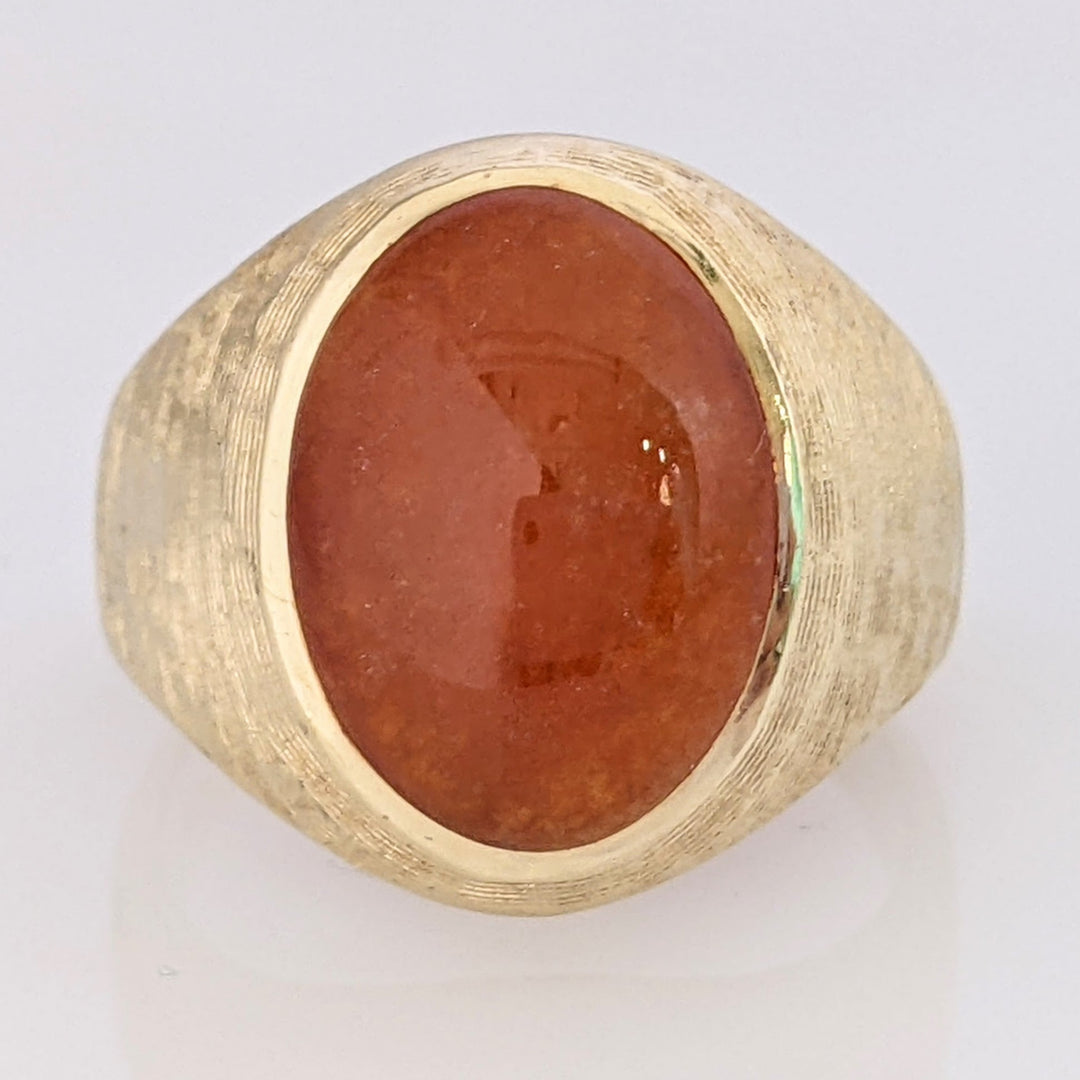 14K ORANGE JADE CABOCHON 11X15 ESTATE RING 9.1 GRAMS