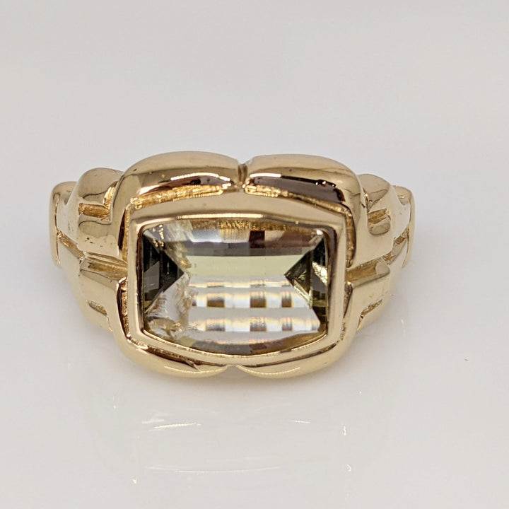14K PERIDOT RECTANGLE 9X11MM ESTATE RING 12.0 GRAMS