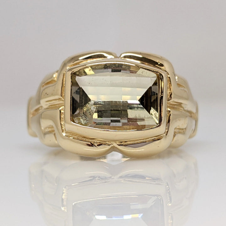 14K PERIDOT RECTANGLE 9X11MM ESTATE RING 12.0 GRAMS