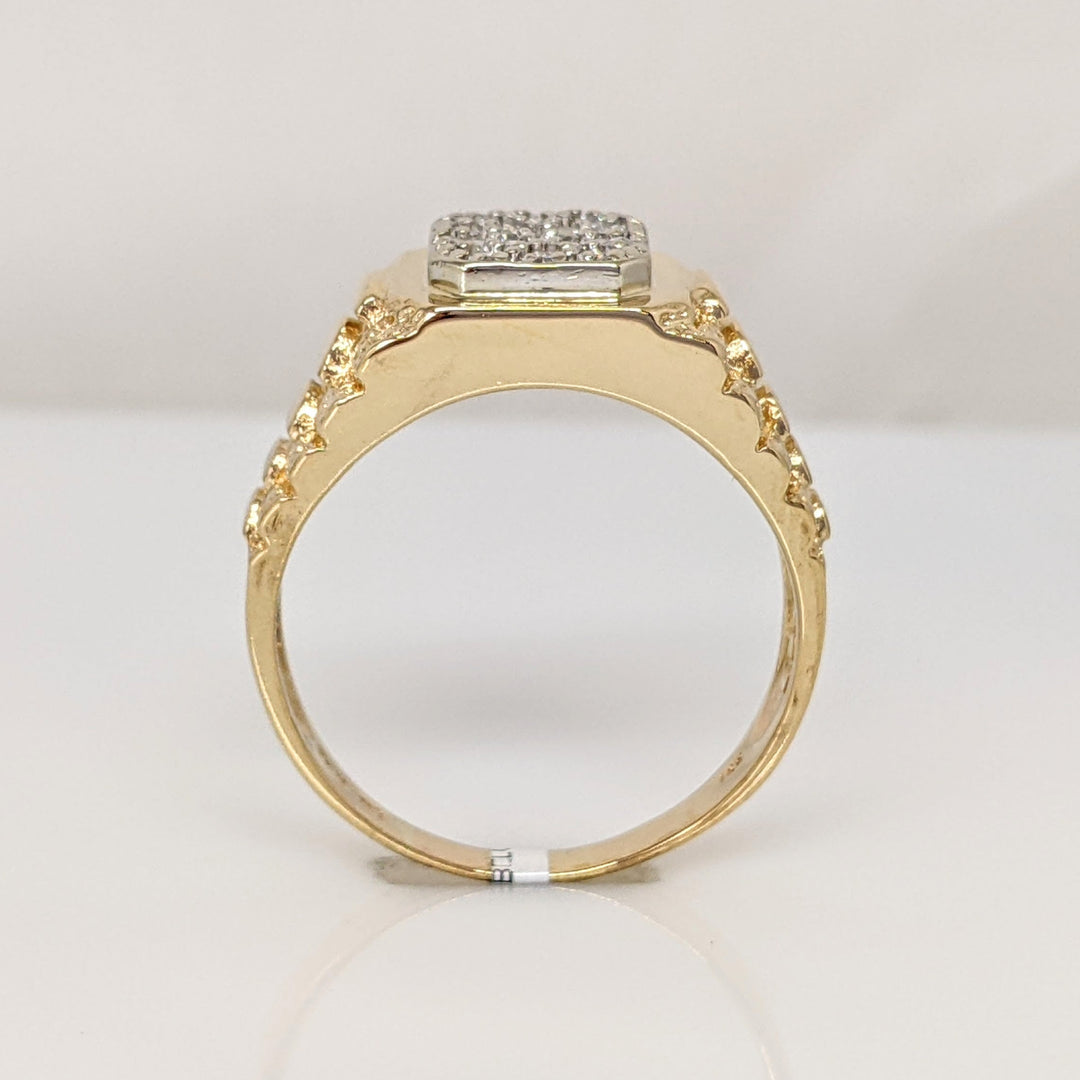 14K .18 CARAT TOTAL WEIGHT DIAMOND ROUND (14) CLUSTER NUGGET ESTATE RING 6.9 GRAMS