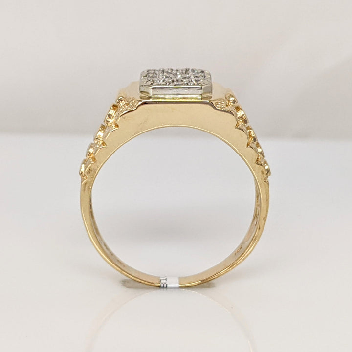 14K .18 CARAT TOTAL WEIGHT DIAMOND ROUND (14) CLUSTER NUGGET ESTATE RING 6.9 GRAMS