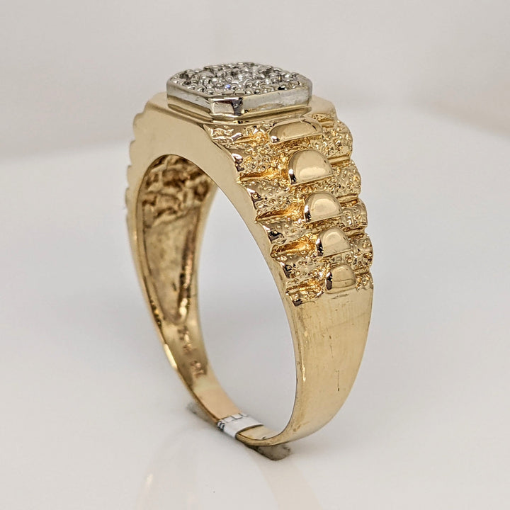 14K .18 CARAT TOTAL WEIGHT DIAMOND ROUND (14) CLUSTER NUGGET ESTATE RING 6.9 GRAMS