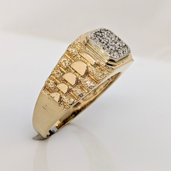 14K .18 CARAT TOTAL WEIGHT DIAMOND ROUND (14) CLUSTER NUGGET ESTATE RING 6.9 GRAMS