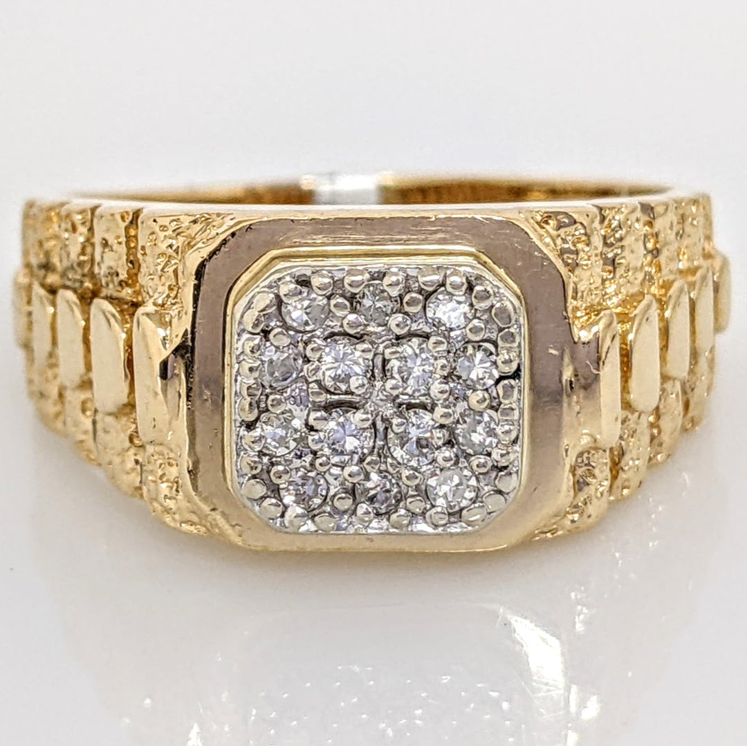 14K .18 CARAT TOTAL WEIGHT DIAMOND ROUND (14) CLUSTER NUGGET ESTATE RING 6.9 GRAMS