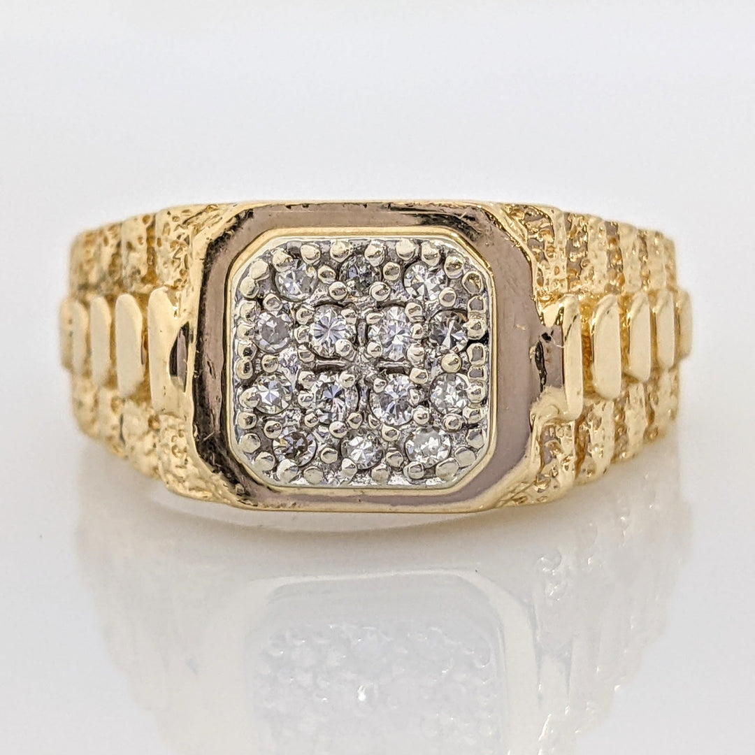 14K .18 CARAT TOTAL WEIGHT DIAMOND ROUND (14) CLUSTER NUGGET ESTATE RING 6.9 GRAMS