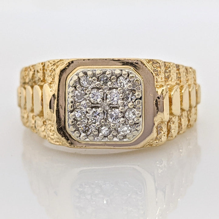14K .18 CARAT TOTAL WEIGHT DIAMOND ROUND (14) CLUSTER NUGGET ESTATE RING 6.9 GRAMS