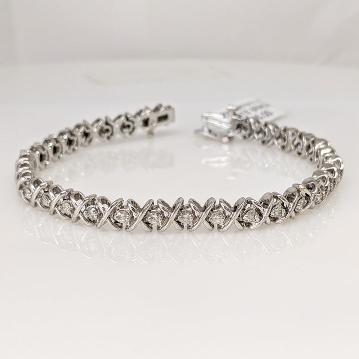 14K WHITE 1.28 CARAT TOTAL WEIGHT I1 I DIAMOND ROUND (32) "X" LINK ESTATE BRACELET 15.1 GRAMS
