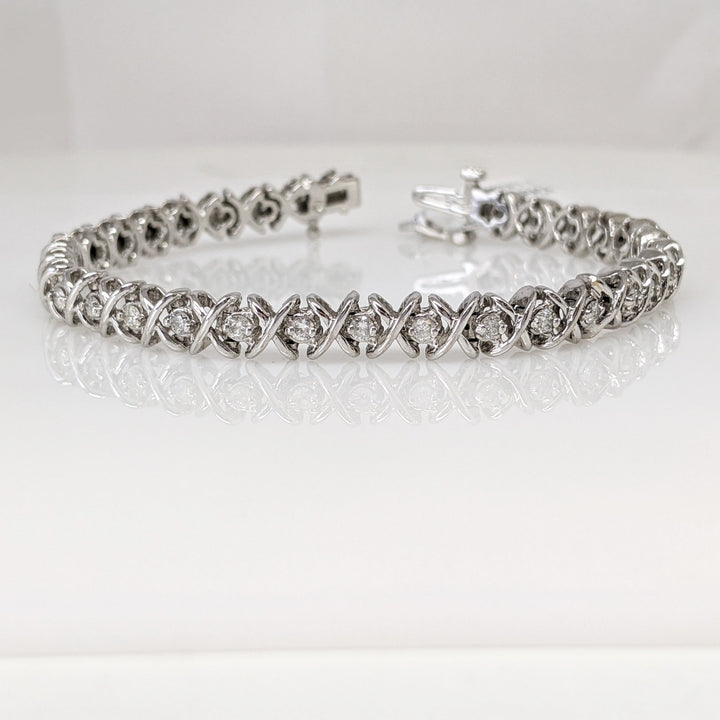 14K WHITE 1.28 CARAT TOTAL WEIGHT I1 I DIAMOND ROUND (32) "X" LINK ESTATE BRACELET 15.1 GRAMS