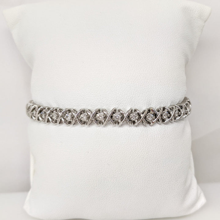 14K WHITE 1.28 CARAT TOTAL WEIGHT I1 I DIAMOND ROUND (32) "X" LINK ESTATE BRACELET 15.1 GRAMS