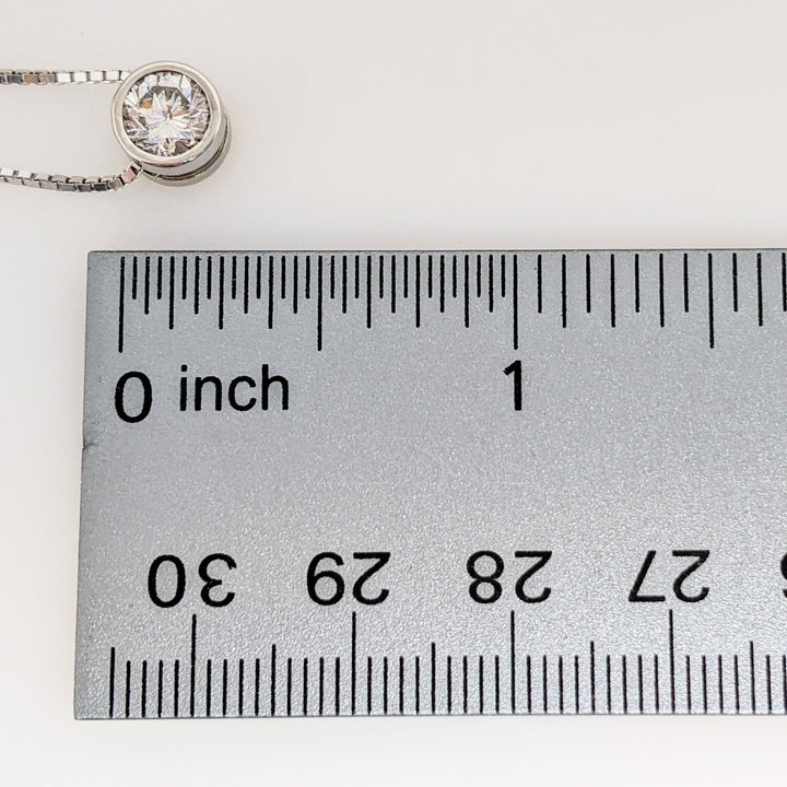 14K WHITE .80 CARAT TOTAL SI2 I DIAMOND ROUND ESTATE BEZEL PENDANT & CHAIN 4.0 GRAMS