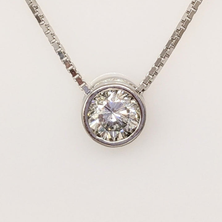 14K WHITE .80 CARAT TOTAL SI2 I DIAMOND ROUND ESTATE BEZEL PENDANT & CHAIN 4.0 GRAMS