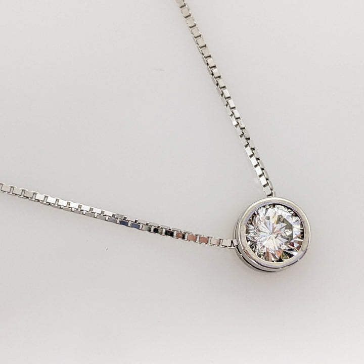 14K WHITE .80 CARAT TOTAL SI2 I DIAMOND ROUND ESTATE BEZEL PENDANT & CHAIN 4.0 GRAMS
