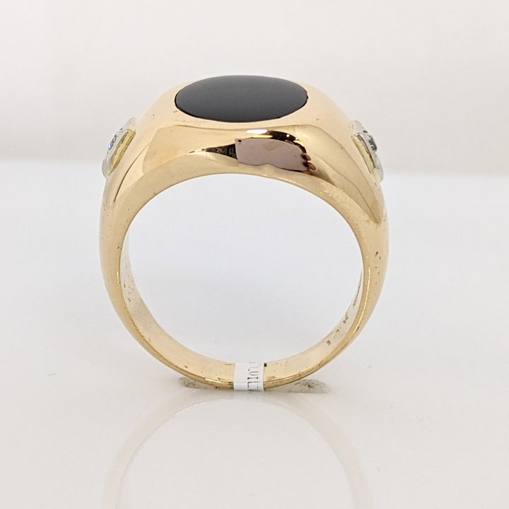 14K ONYX OVAL 9X11 BEZEL WITH (2) MELEE ESTATE RING 9.7 GRAMS