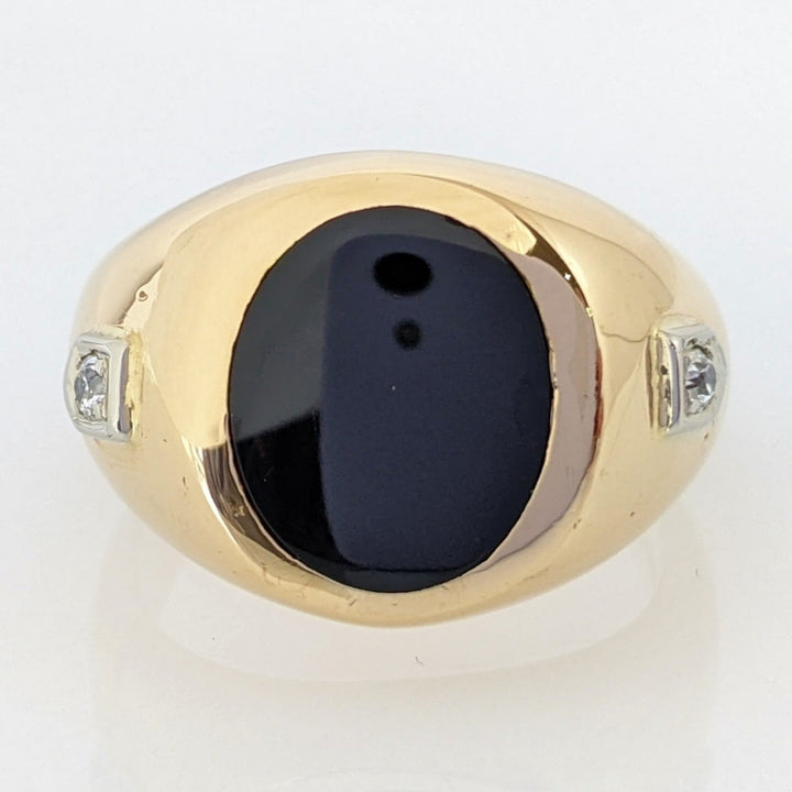 14K ONYX OVAL 9X11 BEZEL WITH (2) MELEE ESTATE RING 9.7 GRAMS