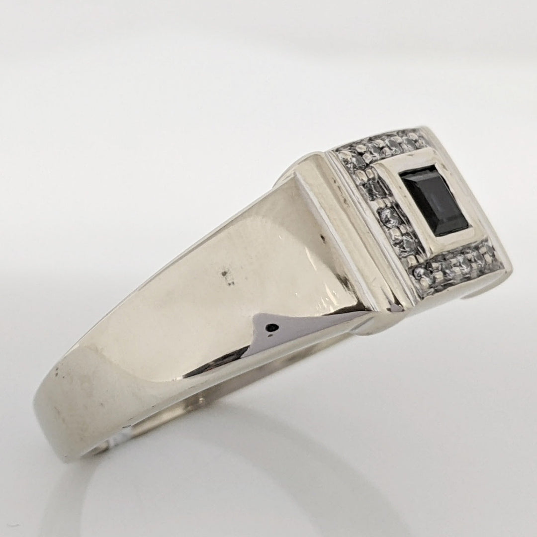 14K WHITE SAPPHIRE PRINCESS CUT 4MM WITH .24 DIAMOND TOTAL WEIGHT (16) ESTATE RING 9.8 GRAMS