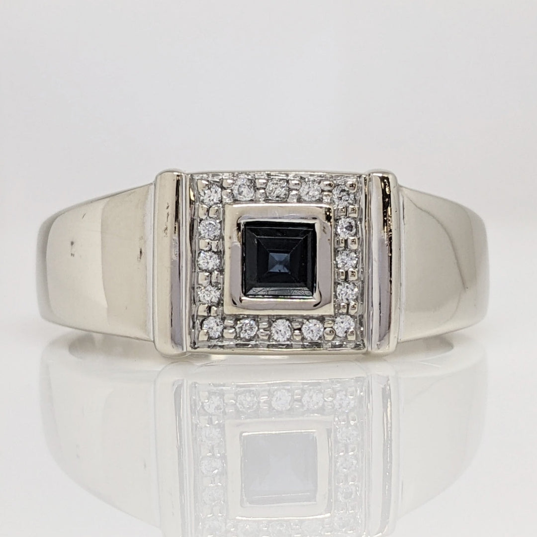 14K WHITE SAPPHIRE PRINCESS CUT 4MM WITH .24 DIAMOND TOTAL WEIGHT (16) ESTATE RING 9.8 GRAMS