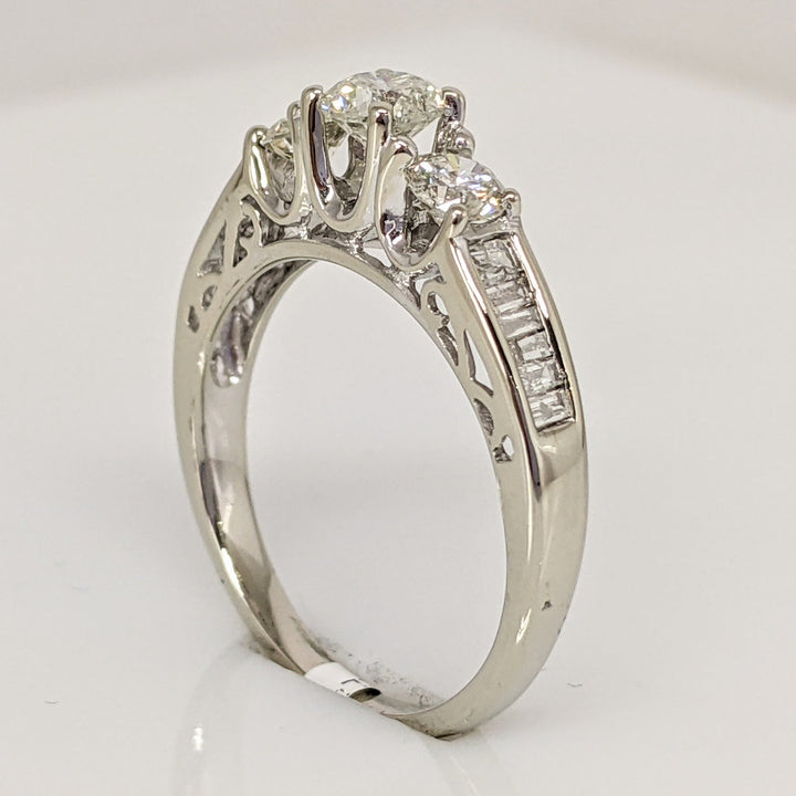 10K WHITE .81 CARAT TOTAL WEIGHT I2 I-J DIAMOND ROUND (3) BAGUETTE (12) ESTATE RING 2.5 GRAMS