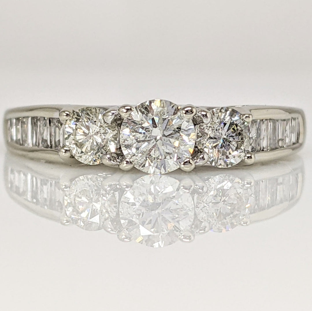 10K WHITE .81 CARAT TOTAL WEIGHT I2 I-J DIAMOND ROUND (3) BAGUETTE (12) ESTATE RING 2.5 GRAMS