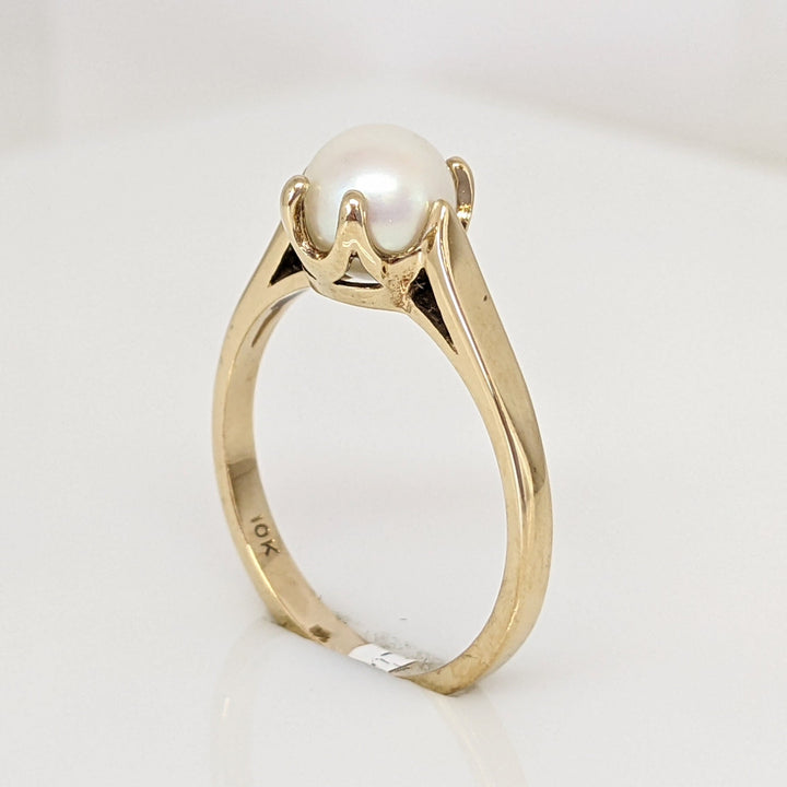 10K PEARL ROUND 6.3MM ESTATE RING 2.2 GRAMS