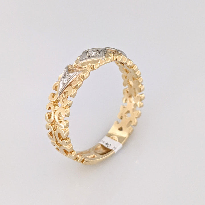 14K DIAMOND ROUND (3) OPEN "C" LINK DESIGN ESTATE BAND 4.3 GRAMS