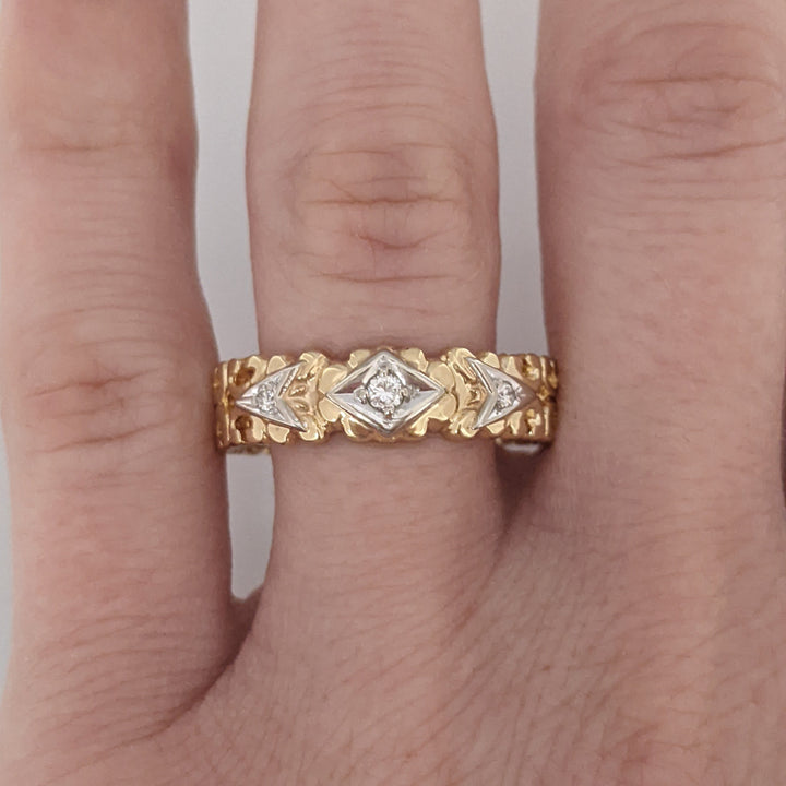 14K DIAMOND ROUND (3) OPEN "C" LINK DESIGN ESTATE BAND 4.3 GRAMS