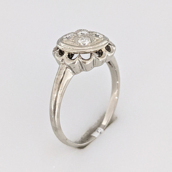 10K WHITE .22 CARAT TOTAL WEIGHT I1 H DIAMOND ROUND (5) CIRCLE CLUSTER ESTATE RING 2.7 GRAMS