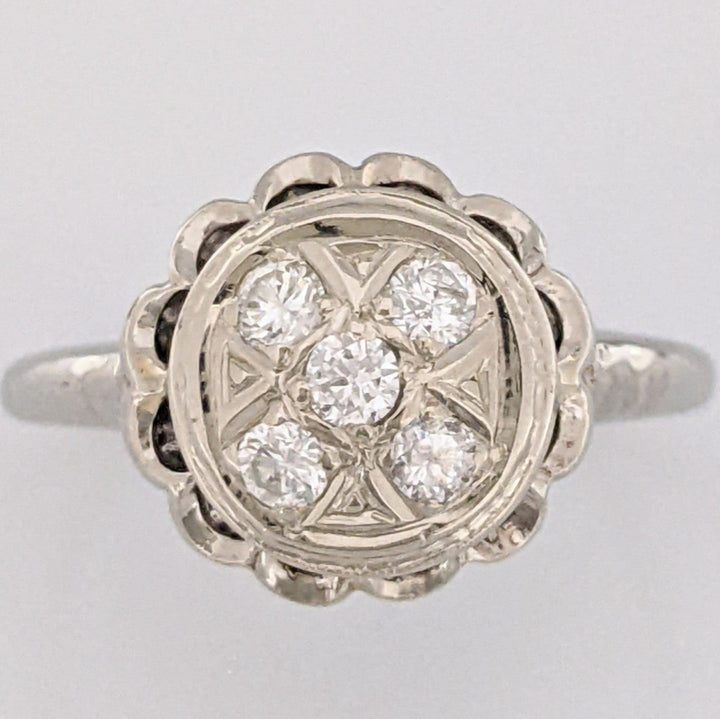 10K WHITE .22 CARAT TOTAL WEIGHT I1 H DIAMOND ROUND (5) CIRCLE CLUSTER ESTATE RING 2.7 GRAMS