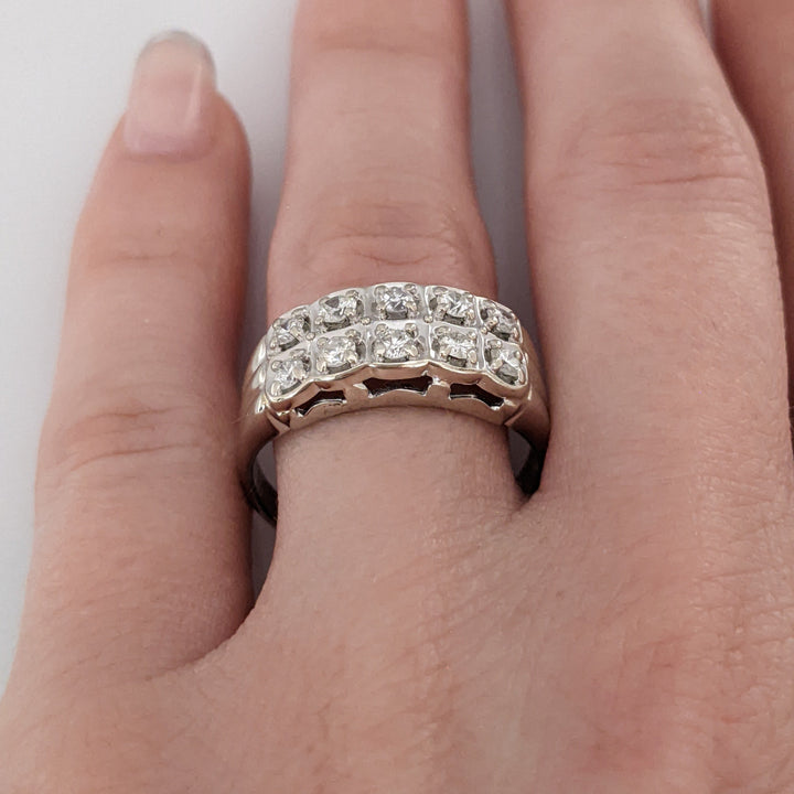 14K WHITE .50 CARAT TOTAL WEIGHT I1 I-K DIAMOND ROUND (10) 2-ROW ESTATE BAND 4.7 GRAMS