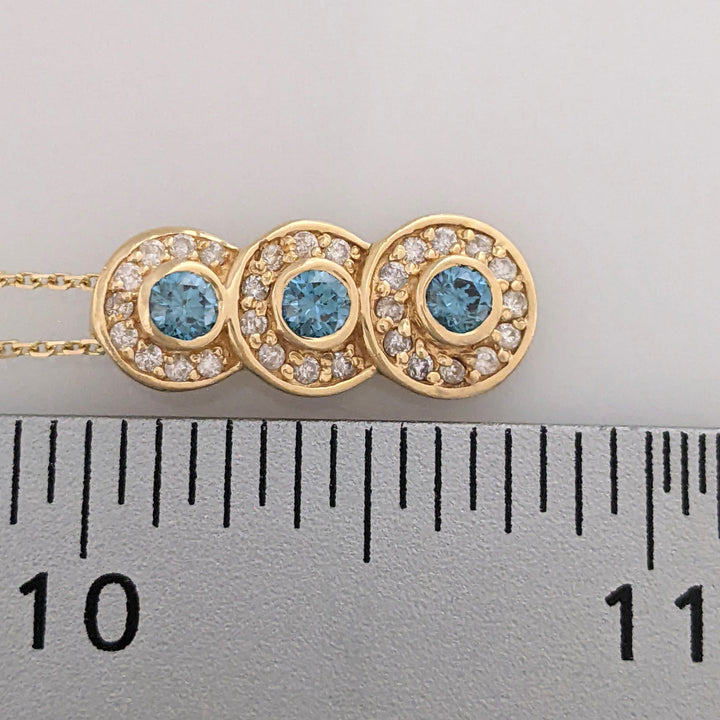14K .65 CARAT TOTAL WEIGHT I1-I2 BLUE (3) WHITE (29) BEZEL ESTATE PENDANT & CHAIN 3.6 GRAMS