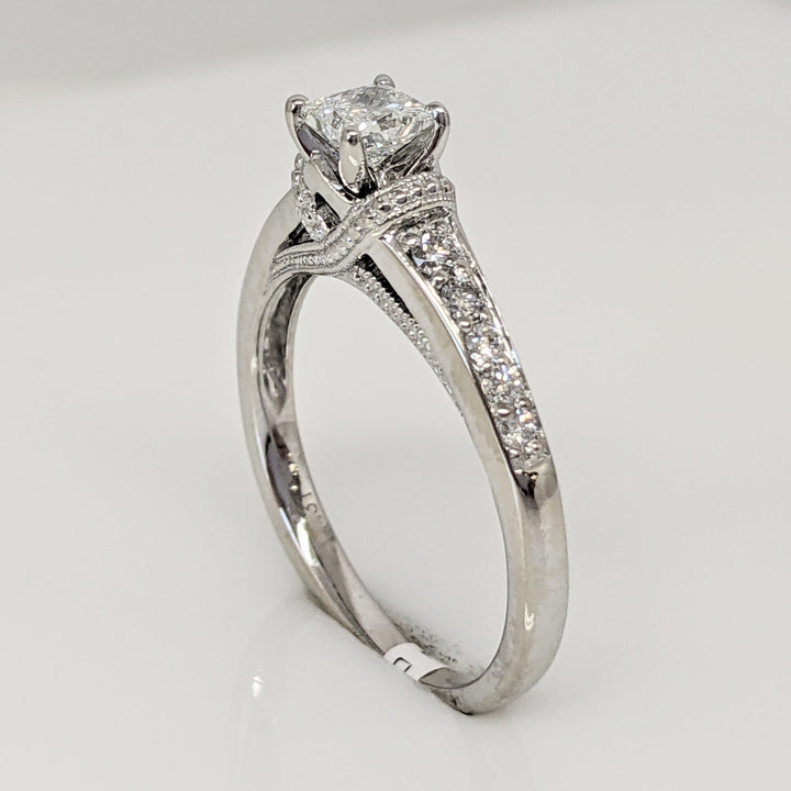 14K WHITE .50 CARAT TOTAL WEIGHT SI1 F DIAMOND PRINCESS CUT (1) ROUND (10) ESTATE RING 3.0 GRAMS