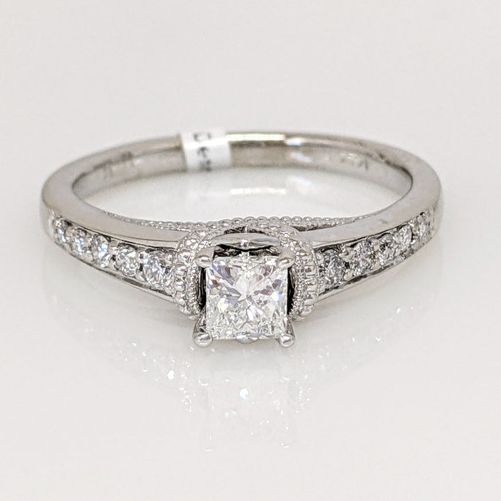 14K WHITE .50 CARAT TOTAL WEIGHT SI1 F DIAMOND PRINCESS CUT (1) ROUND (10) ESTATE RING 3.0 GRAMS