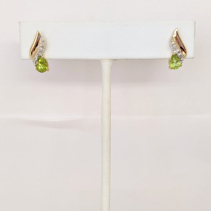 14K PERIDOT PEAR 4X6 WITH MELEE ESTATE EARRINGS 2.2 GRAMS