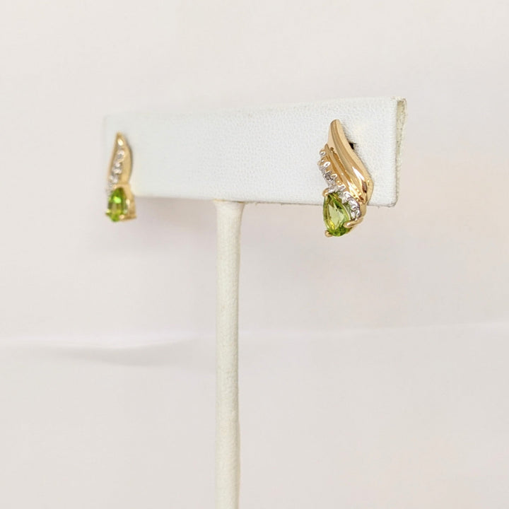 14K PERIDOT PEAR 4X6 WITH MELEE ESTATE EARRINGS 2.2 GRAMS