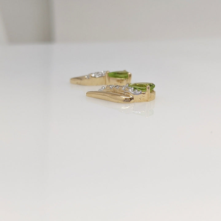 14K PERIDOT PEAR 4X6 WITH MELEE ESTATE EARRINGS 2.2 GRAMS