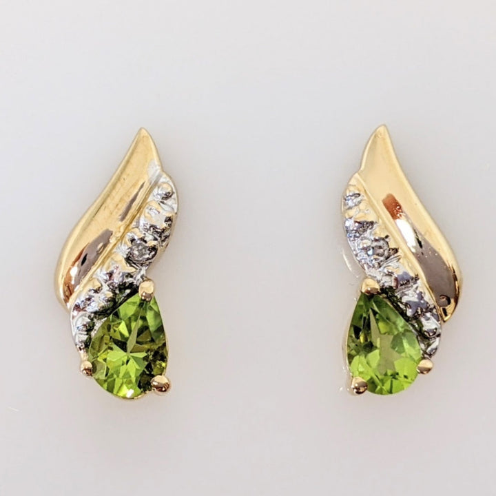 14K PERIDOT PEAR 4X6 WITH MELEE ESTATE EARRINGS 2.2 GRAMS