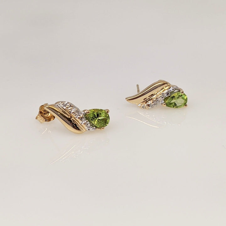 14K PERIDOT PEAR 4X6 WITH MELEE ESTATE EARRINGS 2.2 GRAMS