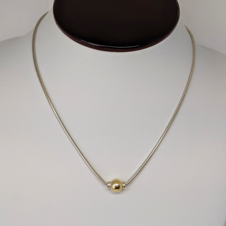 STERLING SILVER/ 14K CAPE COD 1-BALL ESTATE NECKLACE 8.2 GRAMS