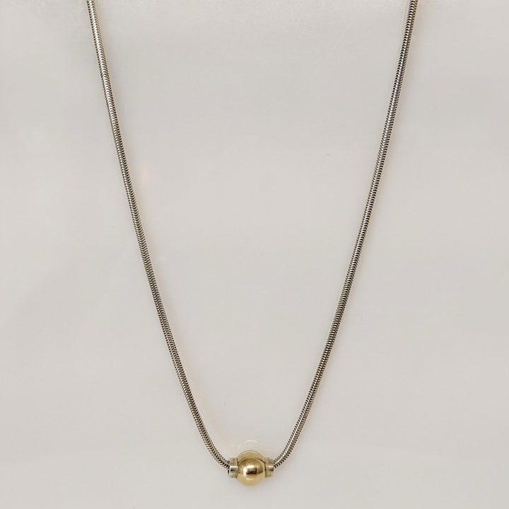 STERLING SILVER/ 14K CAPE COD 1-BALL ESTATE NECKLACE 8.2 GRAMS