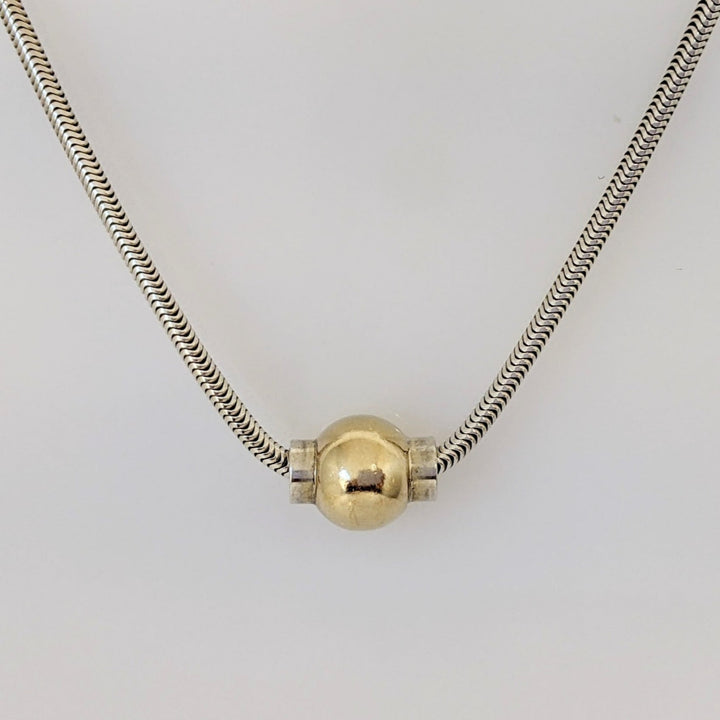 STERLING SILVER/ 14K CAPE COD 1-BALL ESTATE NECKLACE 8.2 GRAMS