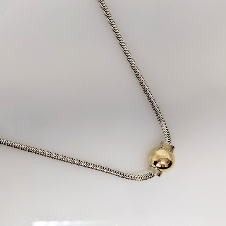 STERLING SILVER/ 14K CAPE COD 1-BALL ESTATE NECKLACE 8.2 GRAMS
