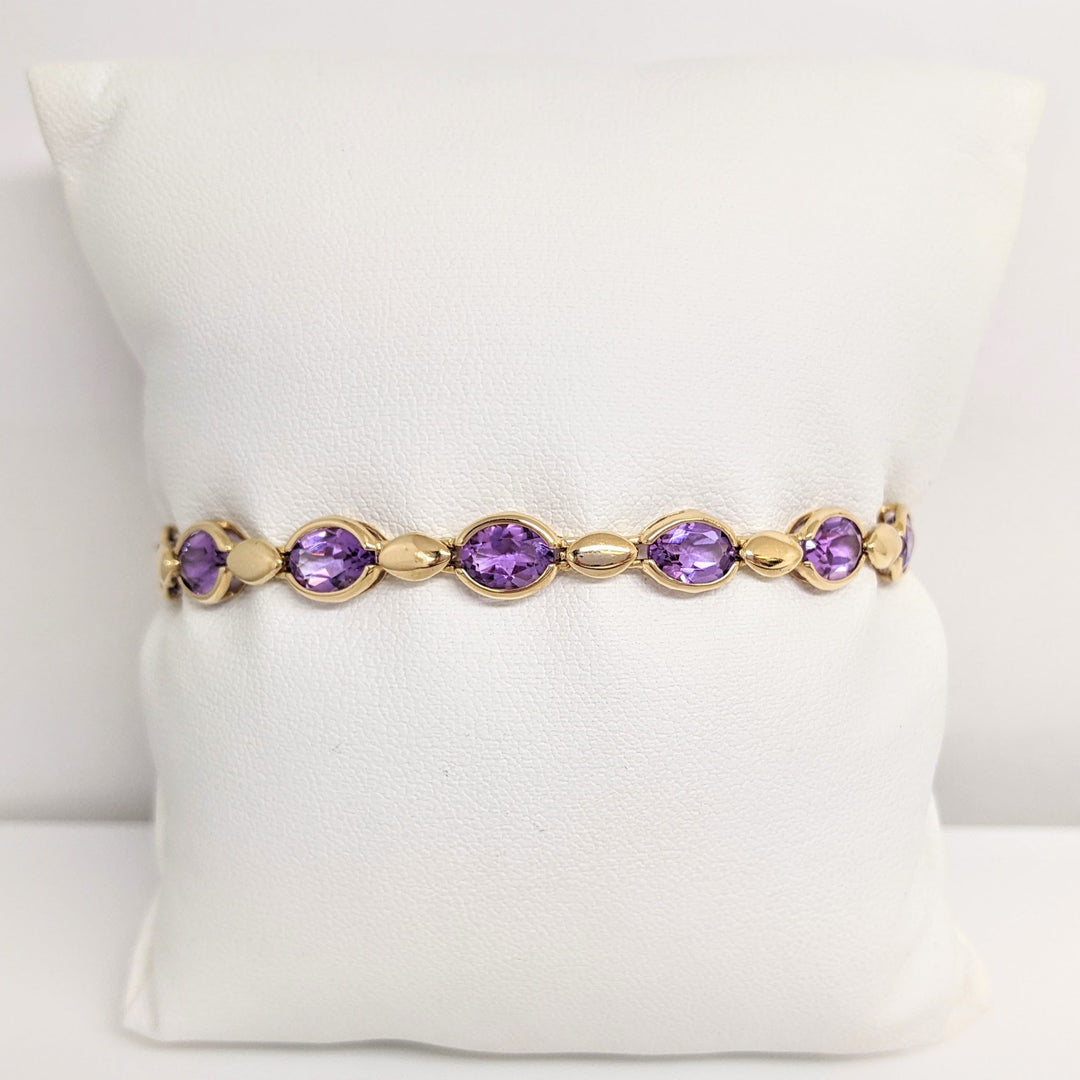 14K AMETHYST OVAL (13) 5X7 HALF-BEZEL ESTATE BRACELET 8.6 GRAMS